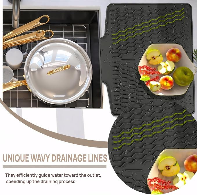 Dish Drying Mat with Drain, Silicone Mat - Image 3