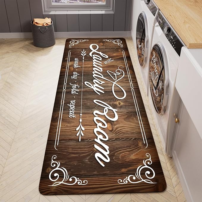 Non-Slip Laundry Room Rug Runner 17.3"x47.2" Washable Floor Carpet Brown- by BSSN