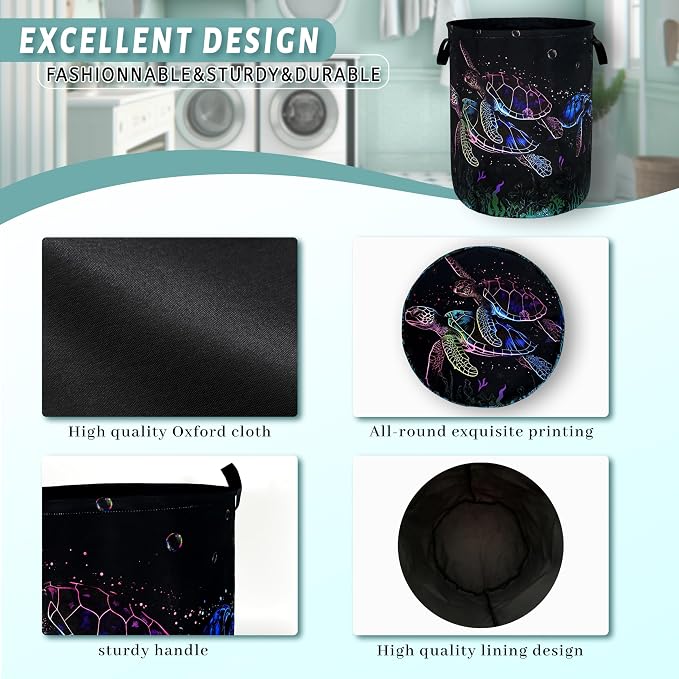 Watercolor Sea Turtle Laundry Basket Foldable Cute Turtles Laundry Hamper - Image 4