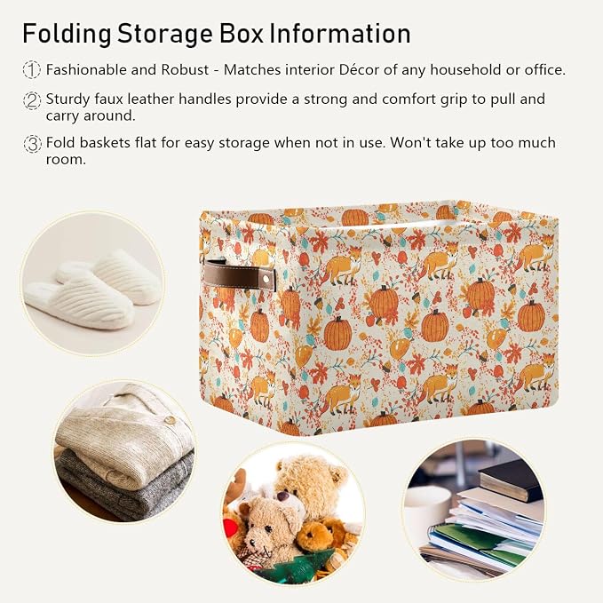 Fall Pumpkin Fox Storage Basket - Image 4