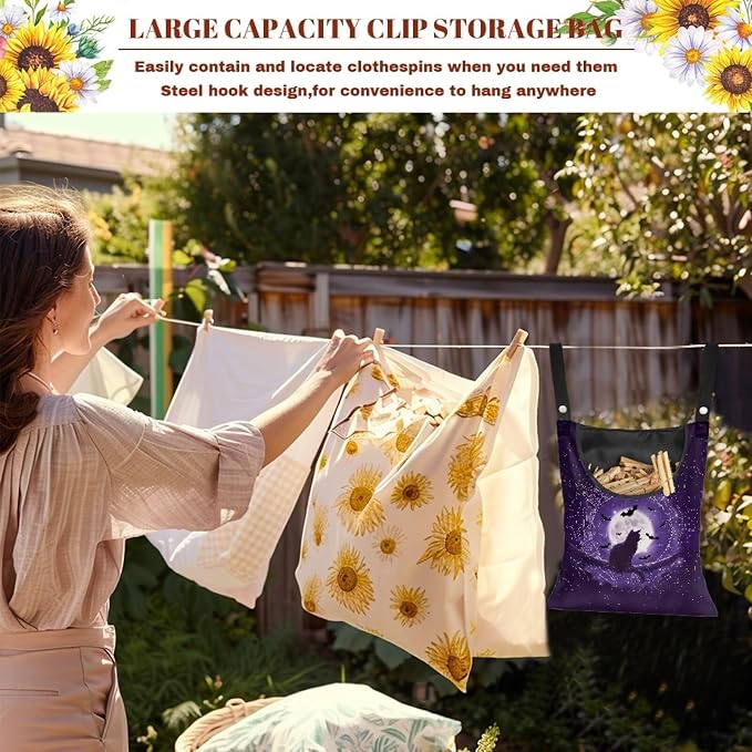 Cats Bats Moon Clothespin Bag Portable Laundry Clothes Pin Holder Machine - Image 5