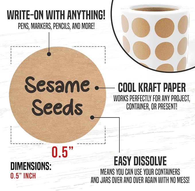 MESS Dissolvable Canning Labels, 0.5" Round, Food Storage & Containers - Image 6