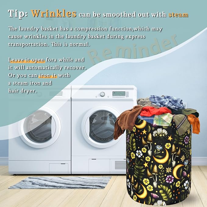Cute Mushroom Laundry Basket Foldable Retro Moon Mushrooms Laundry Hamper - Image 6