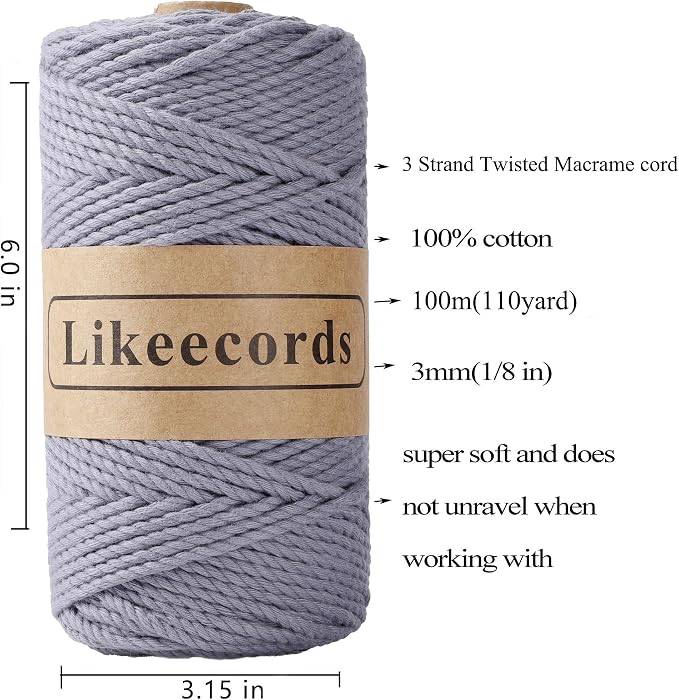 Cotton Macrame Cord, 2 Rolls of 3mm x 100m Twisted Strands - Image 2