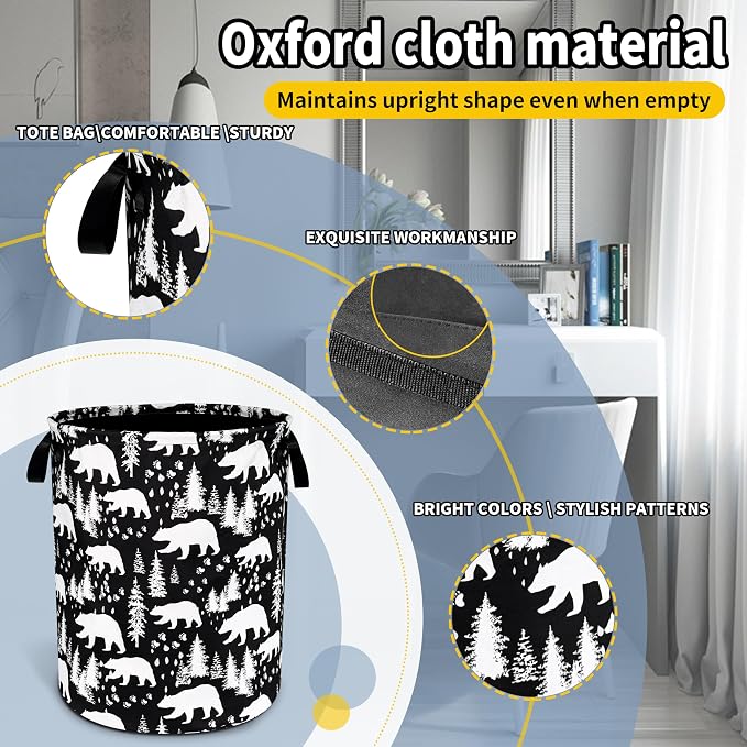 Bear Laundry Basket Forest Bear Paw Foldable Oxford Cloth Funny Tote Bag - Image 3