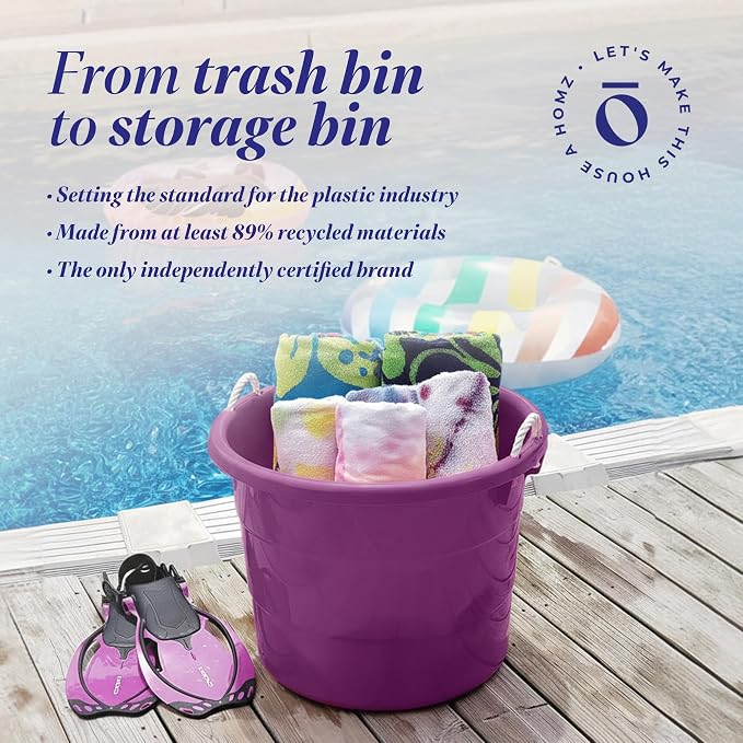 HOMZ 2-Pack Utility Tub, Large Plastic Storage Bucket - Image 8