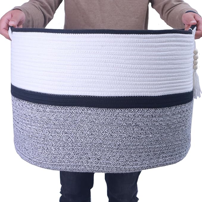 Large Woven Rope Laundry Hamper, Cotton Rope Storage Basket by HXYUANDAHOMEDECORATION