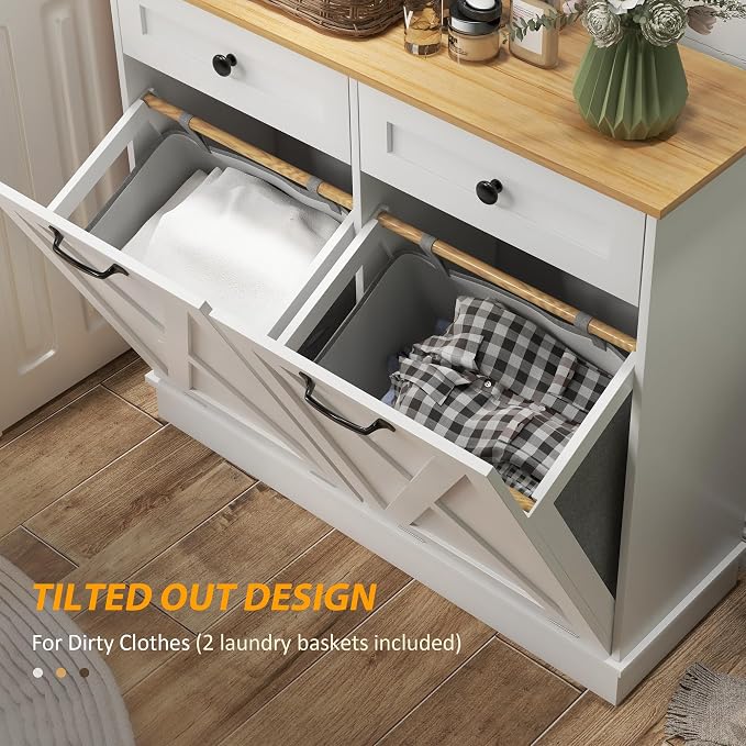 HOMCOM Tilt Out Laundry Hamper Cabinet - Image 4