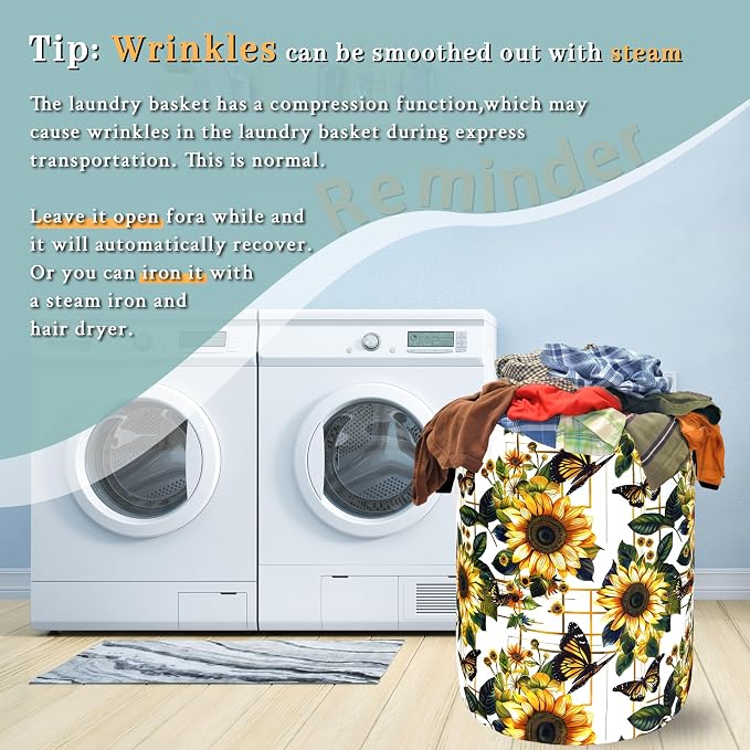Yellow Sunflower Butterfly Laundry Basket Flowers Foldable Funny Laundry Hamper - Image 6