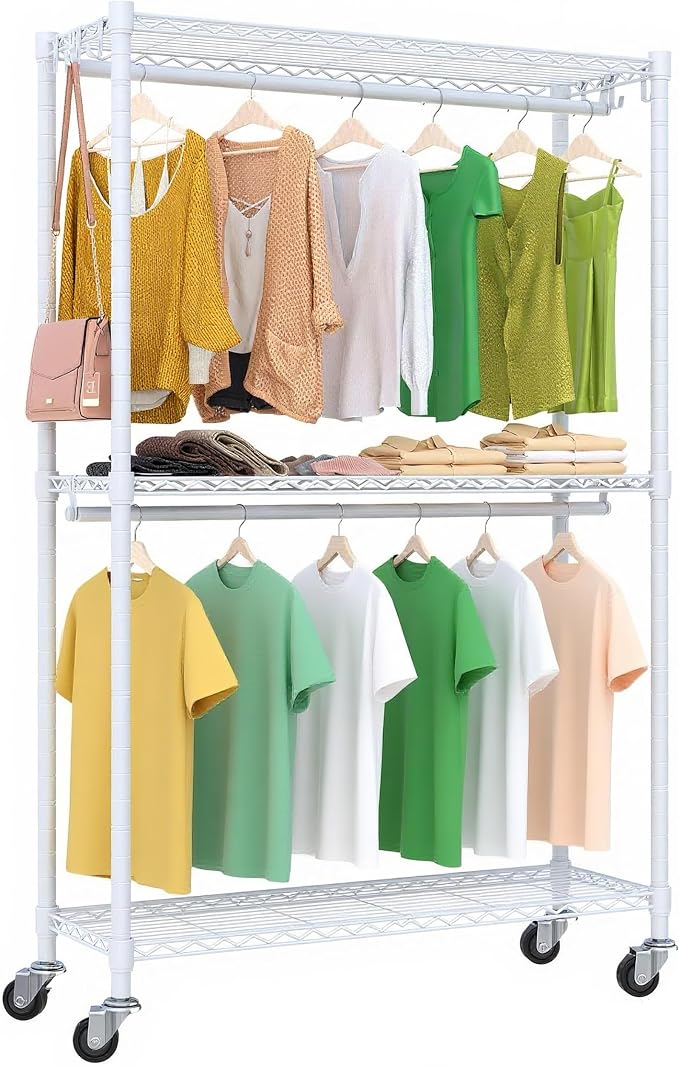 Rolling Garment Rack with Wheels, Heavy Duty Clothing Rack by Higeego
