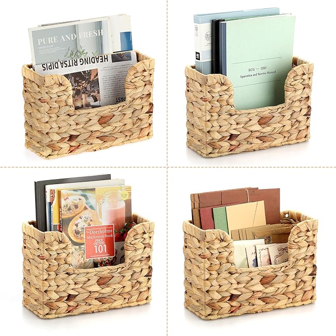 BTSKY Woven Hanging Magazine Holder, Water Hyacinth Magazine Basket, Wall - Image 7