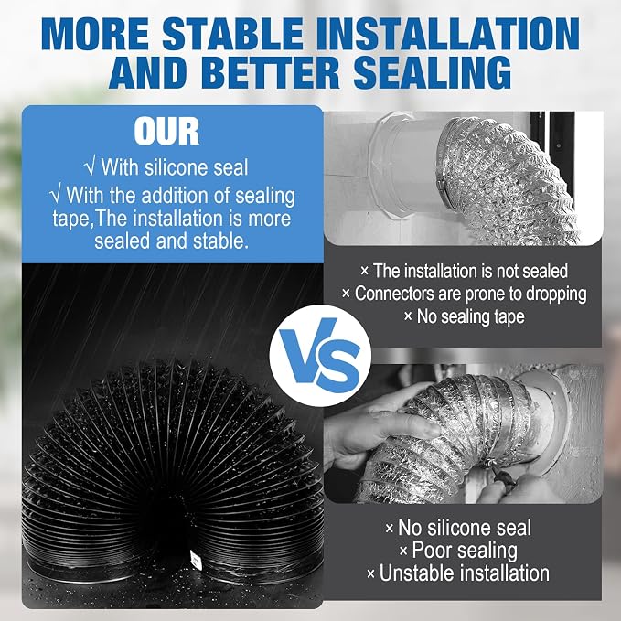 4 Inch Black Dryer Vent Hose for Tight Space Includes 2 90-degree Dryer Vent - Image 5