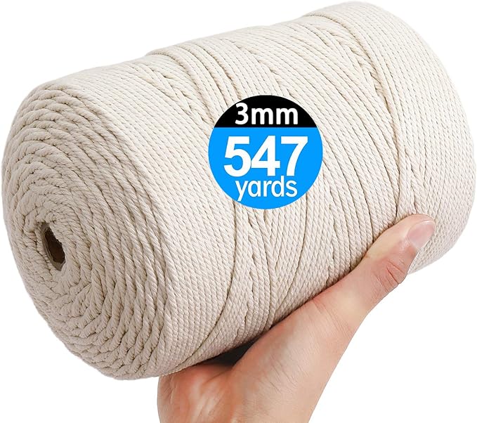 Macrame Cord 3mm X 547yd Not Dyed 100% Natural Cotton Macrame Rope, 4 Strand by Unknown