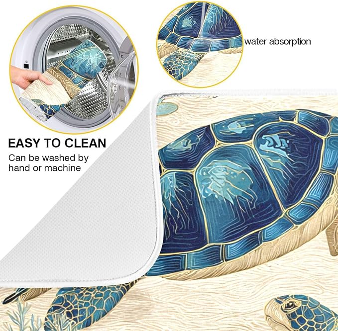 Watercolor Sea Turtle Swimming Pattern Dish Drying Mat Super Absorbent Drying - Image 2