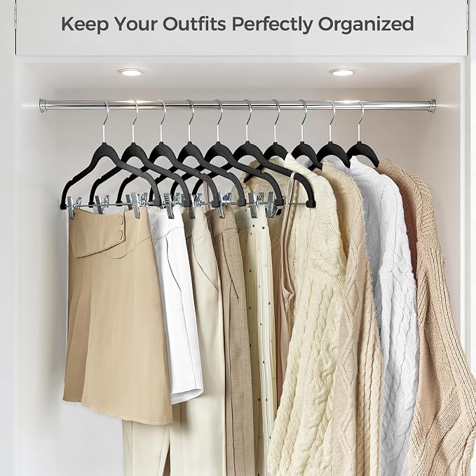 HOUSE DAY Velvet Hangers with Adjustable Clips 10 Pack, Non-Slip Suit Organizer - Image 8