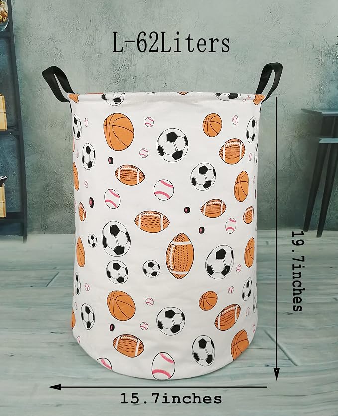 KUNRO Round Basketball Football Laundry Gift Basket Storage Hamper, Clothes - Image 2