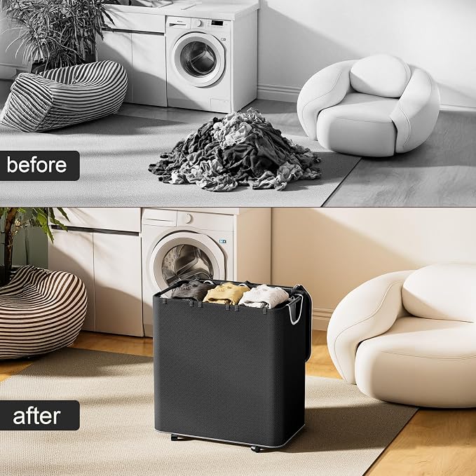 LAMU 160L Laundry Hamper with Wheels, Large Capacity 3 Section Dirty Clothes - Image 7