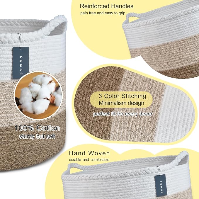 COMSE Extra Large Blanket Basket, Woven Laundry Basket, 21.7”x 13.8”, Nursery - Image 4