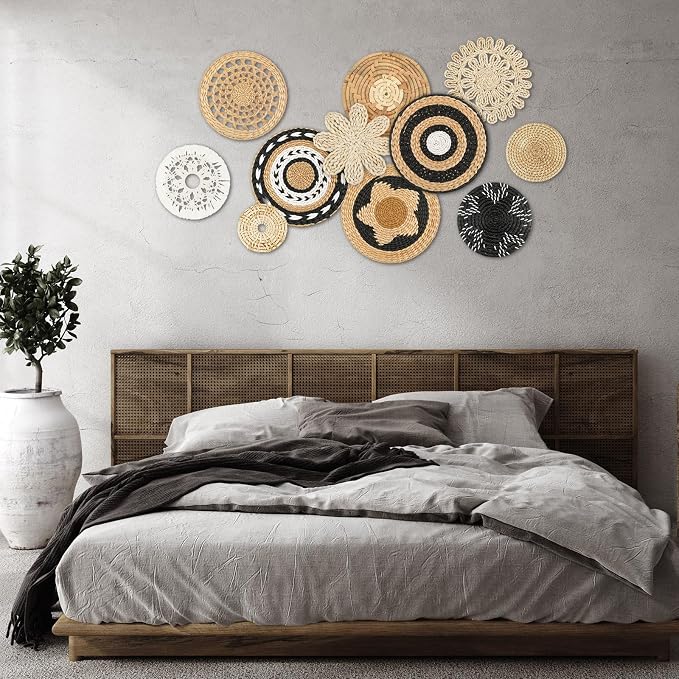 Tatuo 11 Pcs Boho Wall Basket Decor Decorative Bulrush Woven Basket Wall Decor - Image 4