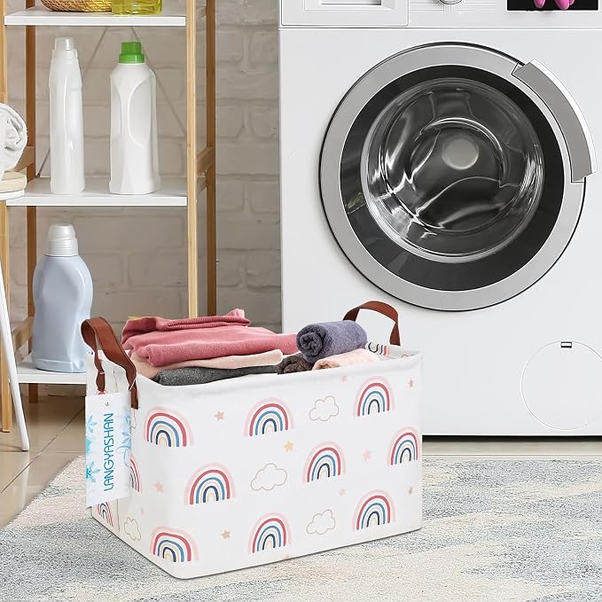 LANGYASHAN Rectangular Storage Bin Collapse Canvas Fabric Cartoon Storage Basket - Image 6