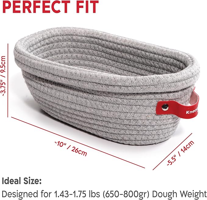KneadAce Cotton Rope Banneton Bread Proofing Basket Set, 2 x Oval Bread Basket - Image 6