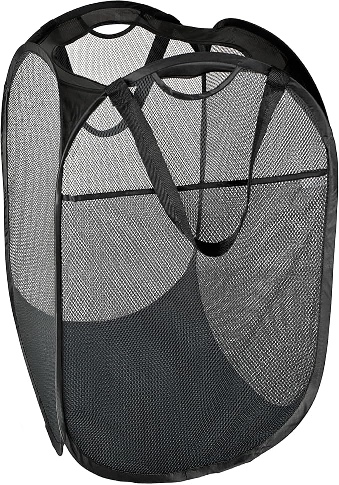 Smart Design Deluxe Mesh Pop Up Square Laundry Hamper w/ Side Pocket & Handles - Image 2