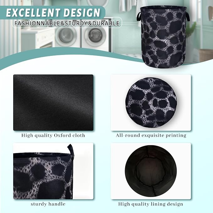 Grey Black Leopard Print Laundry Basket Foldable Animal Leopard Laundry Hamper - Image 4