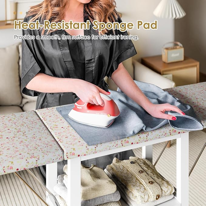 Rolling Ironing Board with Storage Cabinet, Folding Ironing Board with Wheels - Image 4