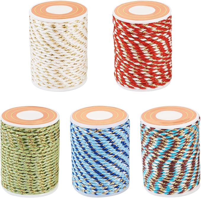 21.5 Yards 1.5mm Macrame Cotton Cord 4-Ply Gold Wire Braiding Beading Thread by Spritewelry