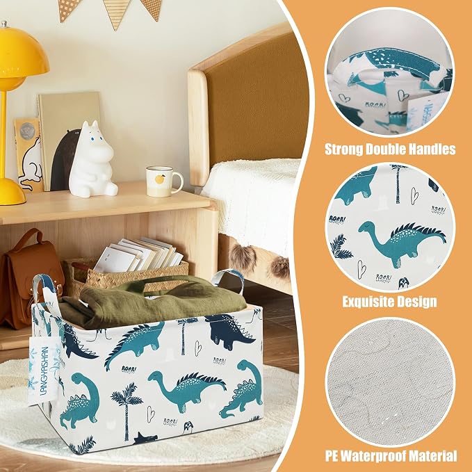 LANGYASHAN Rectangular Storage Bin Collapse Canvas Fabric Cartoon Storage Basket - Image 3