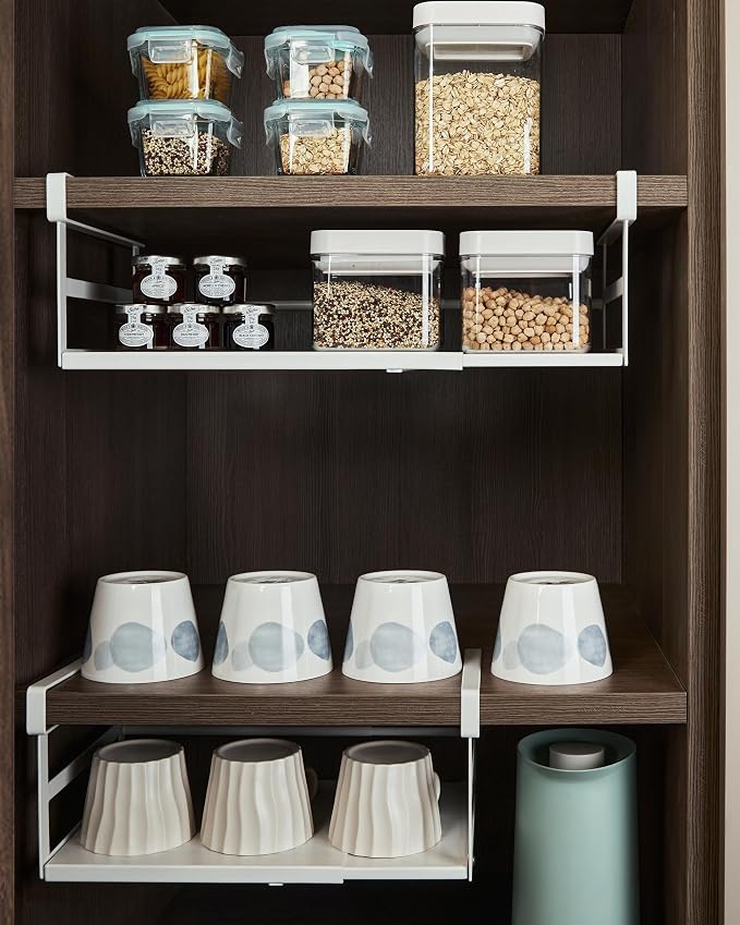 2Pack Under Shelf Storage Basket Organizer Expandable Width Add-On Space Saver - Image 7