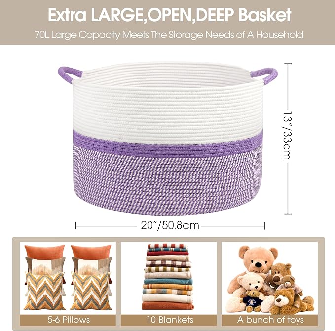 Large Cotton Rope Storage Basket, Blanket Organization - Image 2