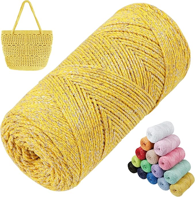 Sparkle Macrame Cord 1.5mm x 306 Yards Cotton Glitter Yarn by LEREATI