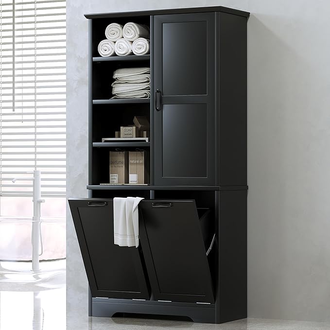 Merax Cabinet with Tilt-Out Laundry Hamper Basket, Tall Bathroom Storage by Merax