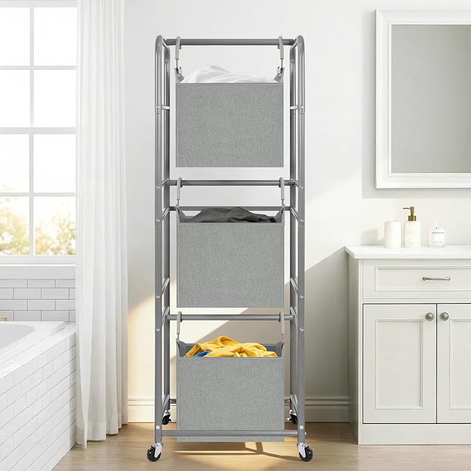 150L 3-Tier Vertical Laundry Hamper Sorter - Image 8