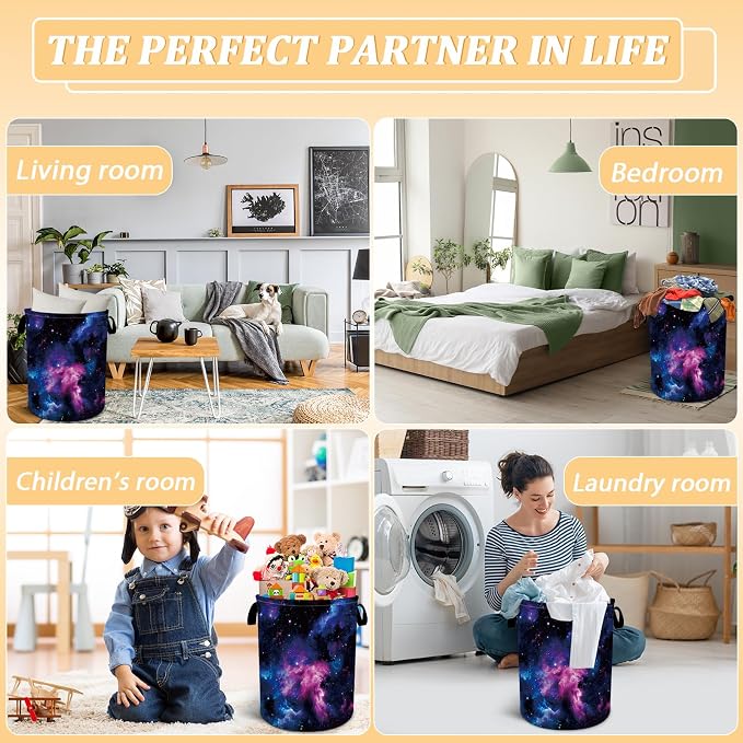 Purple Galaxy Space Laundry Basket, Space Laundry Hamper, Oxford Waterproof - Image 7
