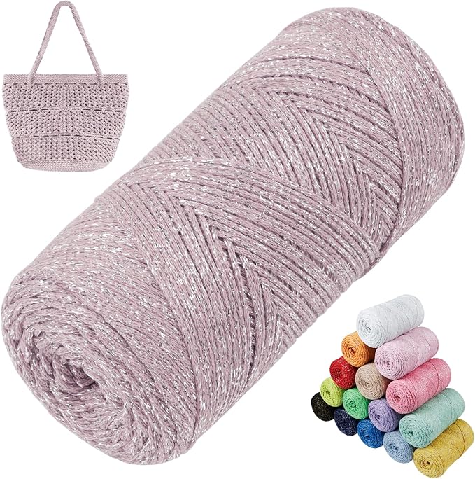 Sparkle Macrame Cord 1.5mm x 306 Yards Cotton Glitter Yarn by LEREATI