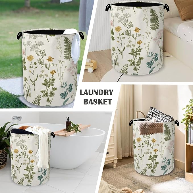 Wildflowers Herb Laundry Basket, Plants Botanical Oxford Cloth Laundry Hamper - Image 4