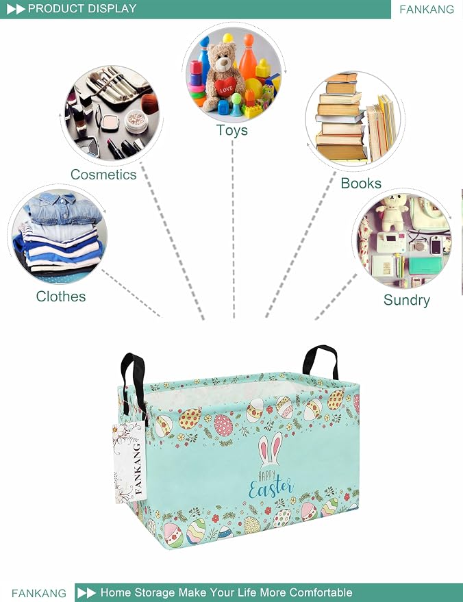 FANKANG Storage Bins, Nursery Hamper Canvas Laundry Basket Foldable - Image 5