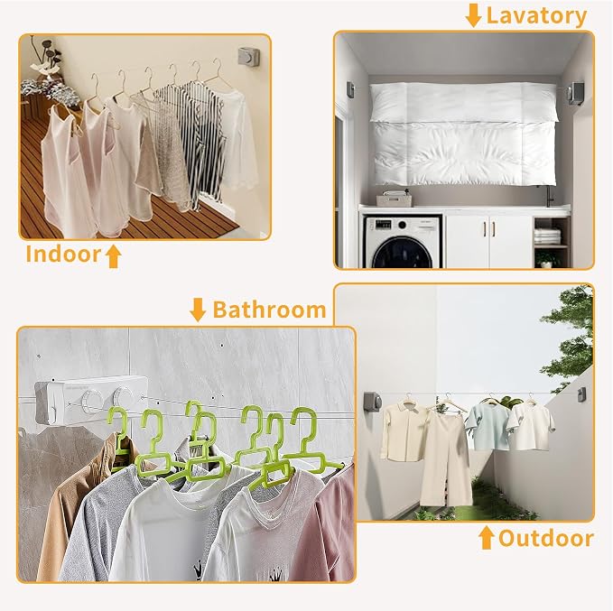 Retractable Clothesline Indoor & Outdoor, Non-Sagging Wall Mounted Drying Rack - Image 7