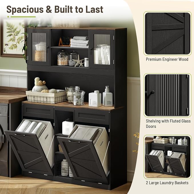 Tall Tilt-Out Double Laundry Hamper Cabinet - Image 5