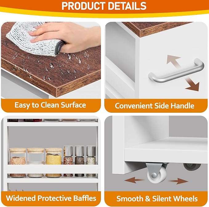 SUPER DEAL 4 Tier White Slim Storage Cart - Image 3