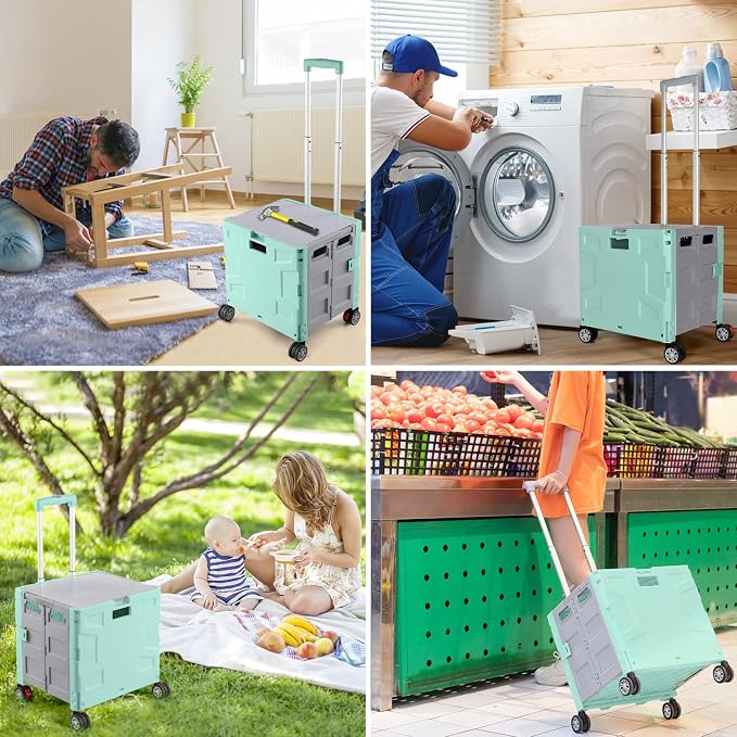Foldable Shopping Utility Cart Portable Rolling Crate Handcart - Image 4