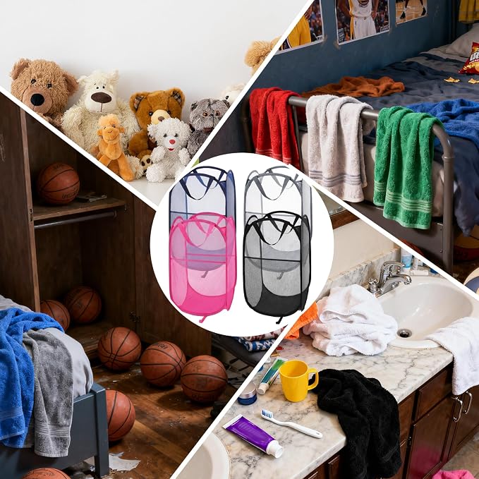 4PCS Pop up Laundry Hamper, Collapsible Mesh Laundry Baskets, Large Pop up - Image 3