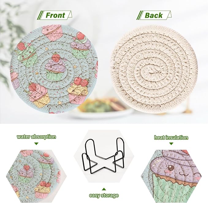 Kawaii Cupcakes Coasters Set of 6 - Image 4