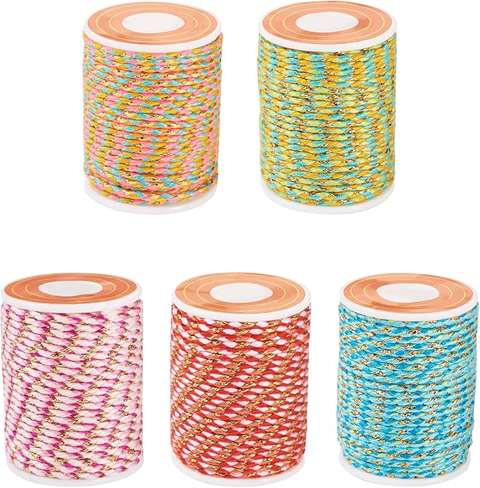 21.5 Yards 1.5mm Macrame Cotton Cord 4-Ply Gold Wire Braiding Beading Thread by Spritewelry