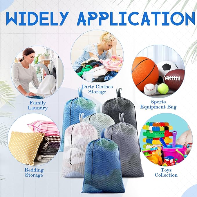 6 Pack 24 x 36 Inches Blue Soft Mesh Laundry Bag - Image 7
