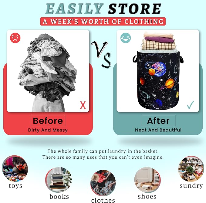 Colorful Starry Sky Planets Laundry Basket Galaxy Funny Laundry Hamper Foldable - Image 3