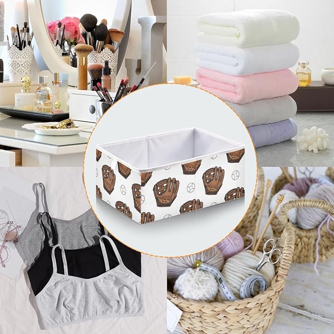DOMIKING Baseball Brown Glove Print Storage Baskets - Image 5