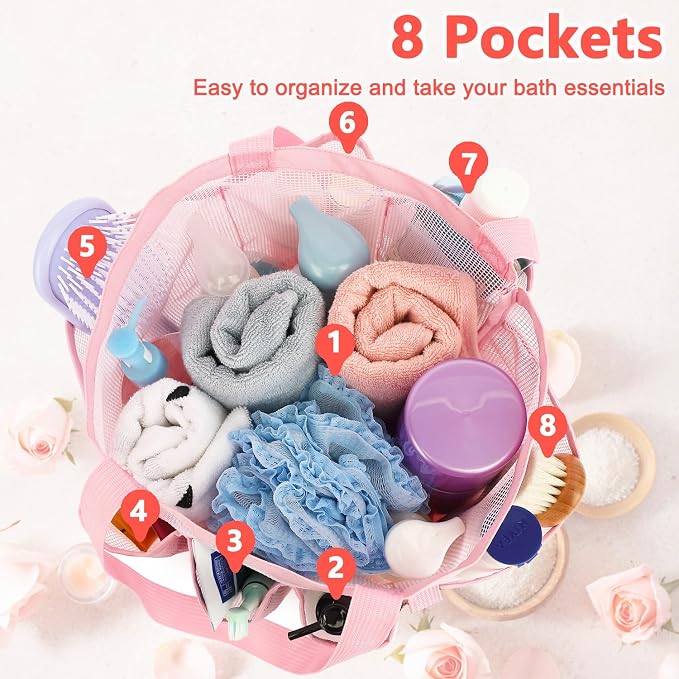 Mesh Shower Caddy Portable for College Dorm Room Essentials, 8-Pocket Large - Image 4